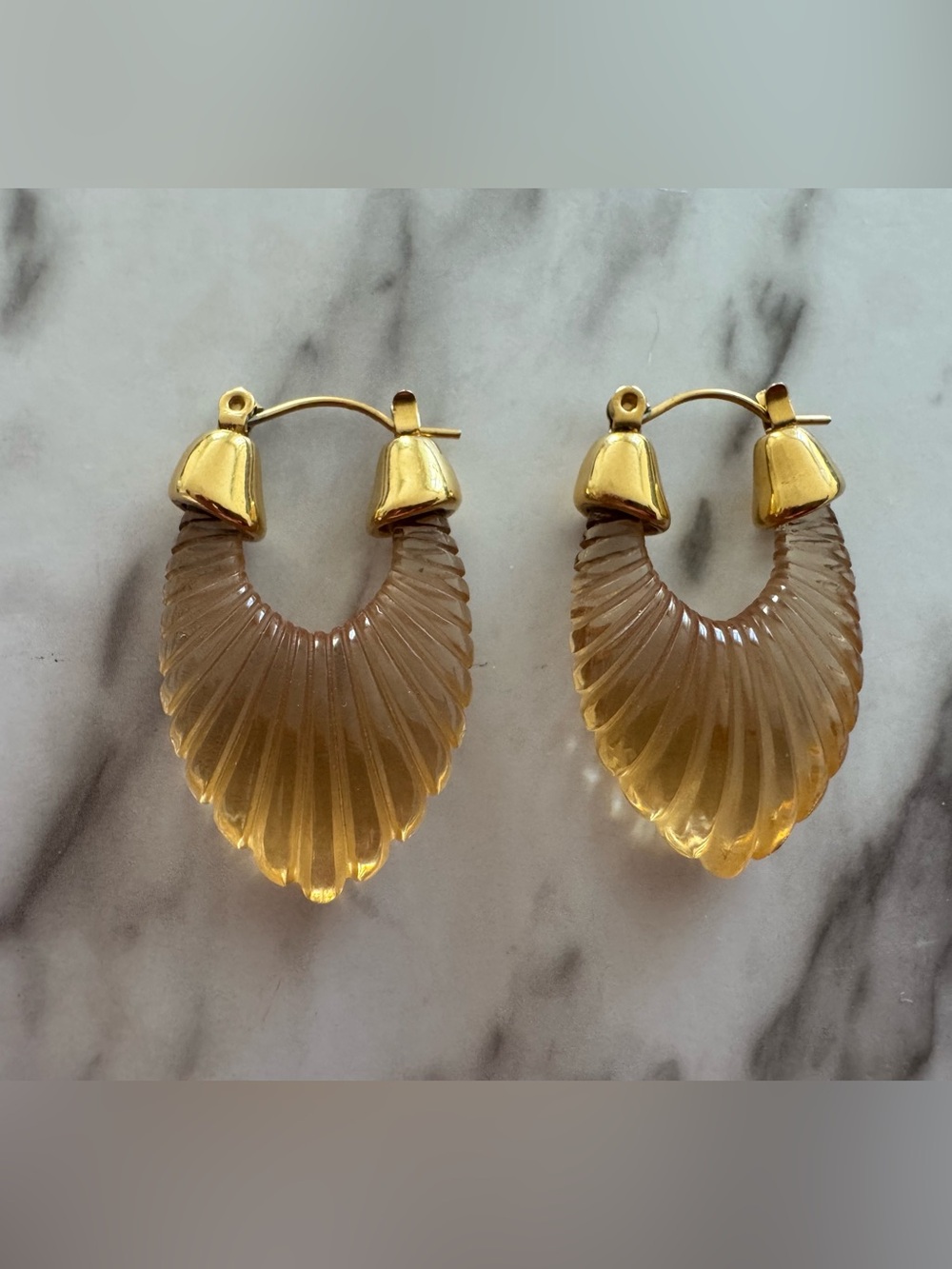 Gold Architectural Hoop Earrings - Amber / Orange